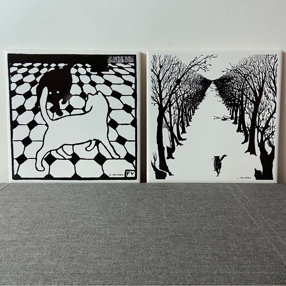 MMA Metropolitan Museum of Art Ceramic Cat Tile Trivets Wall Art 1994 Set of 2